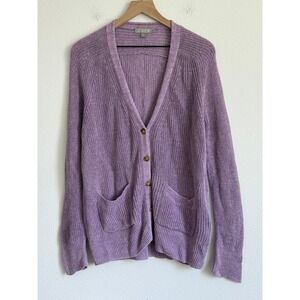 J.Crew Cardigan Lavender Purple Coastal Grandma Linen Cotton Knit Button Front M